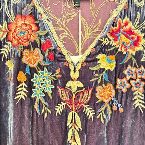 Johnny Was Embroidered Velvet Midi Dress - Blue - Picture 3 of 8